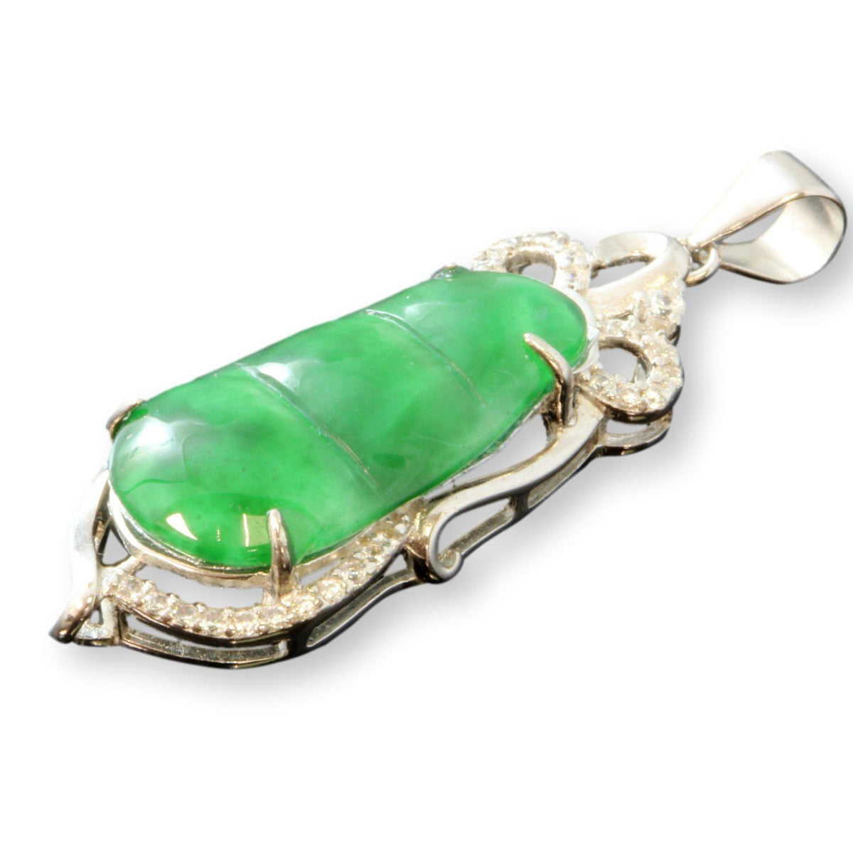 Vibrant Green Grade A Jadeite Jade Pea Pod Carved Pendant