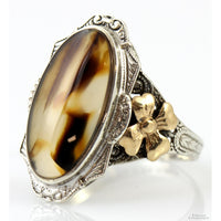 Art Nouveau Sterling & 14K RGP Dendritic Agate Antique Ring