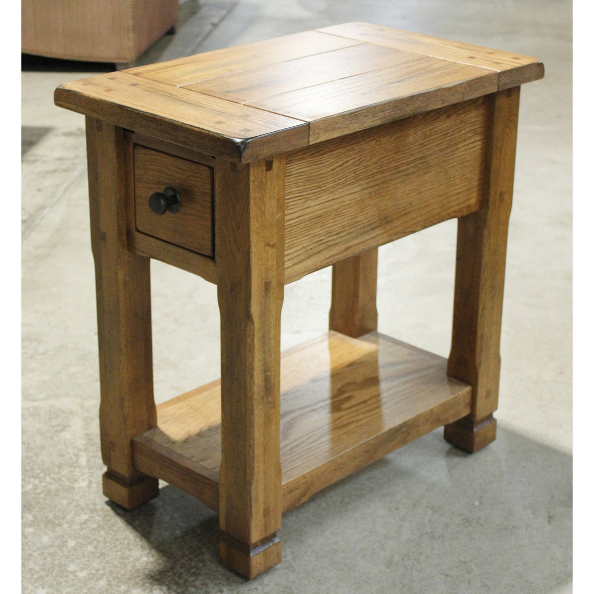 Oak End Table w/Sliding Top & Drawer