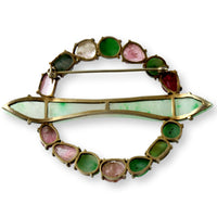 Grade A Jadeite Jade Semi-Precious Gemstone Antique Vermeil Brooch