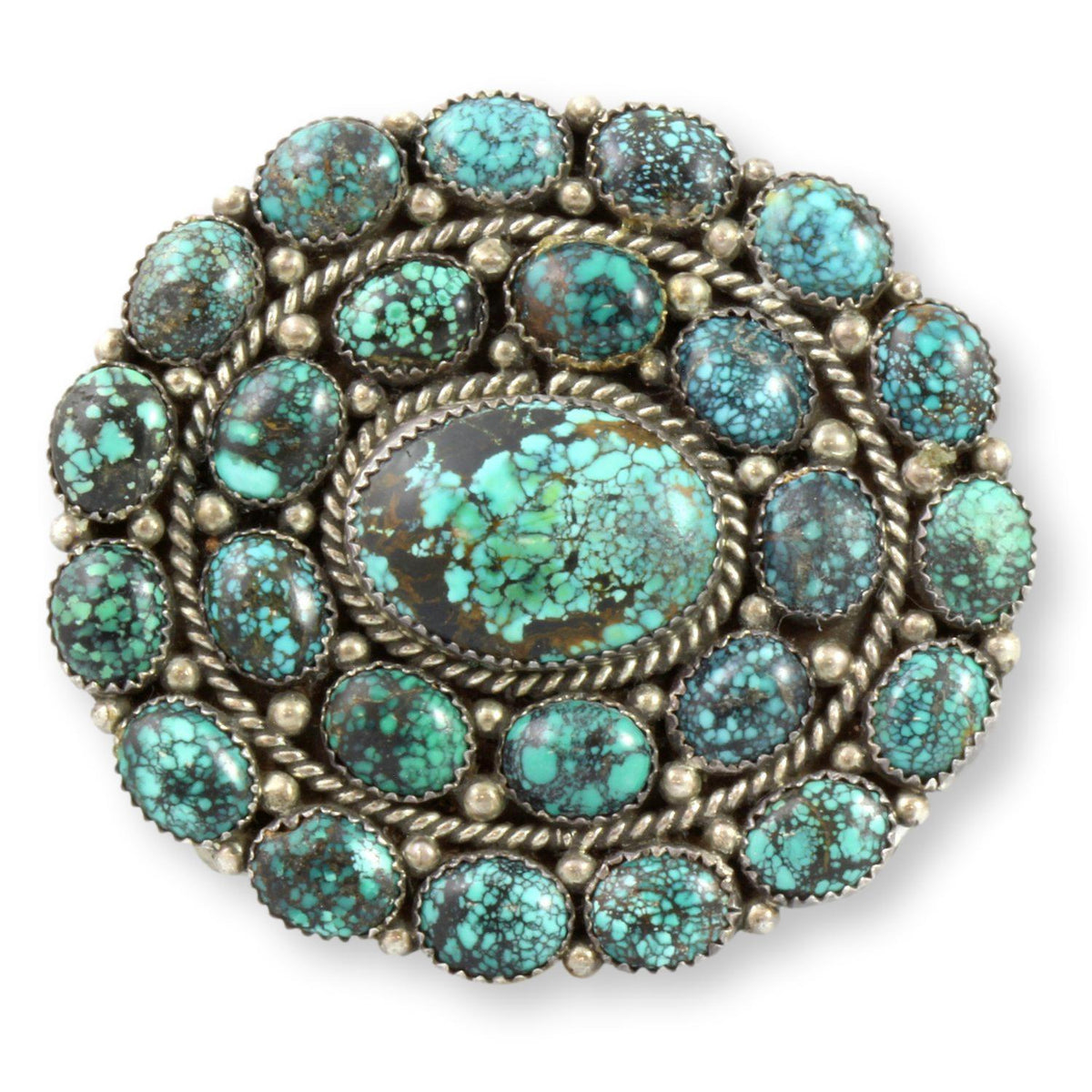 Vintage Spiderweb Kingman Turquoise Sterling Silver Belt Buckle