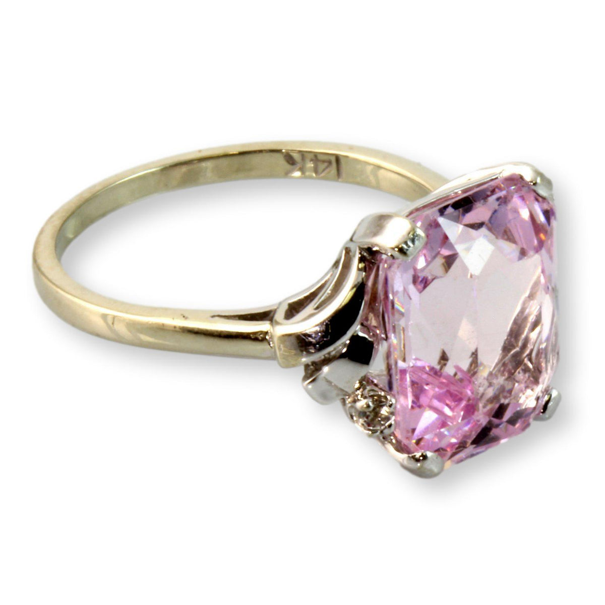 Radiant Cut Light Pink Spinel & White Sapphire 14K Gold Ring