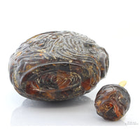 Chinese Hand-Carved Natural Amber Snuff Bottle | High Relief Phoenix & Shou Symbol