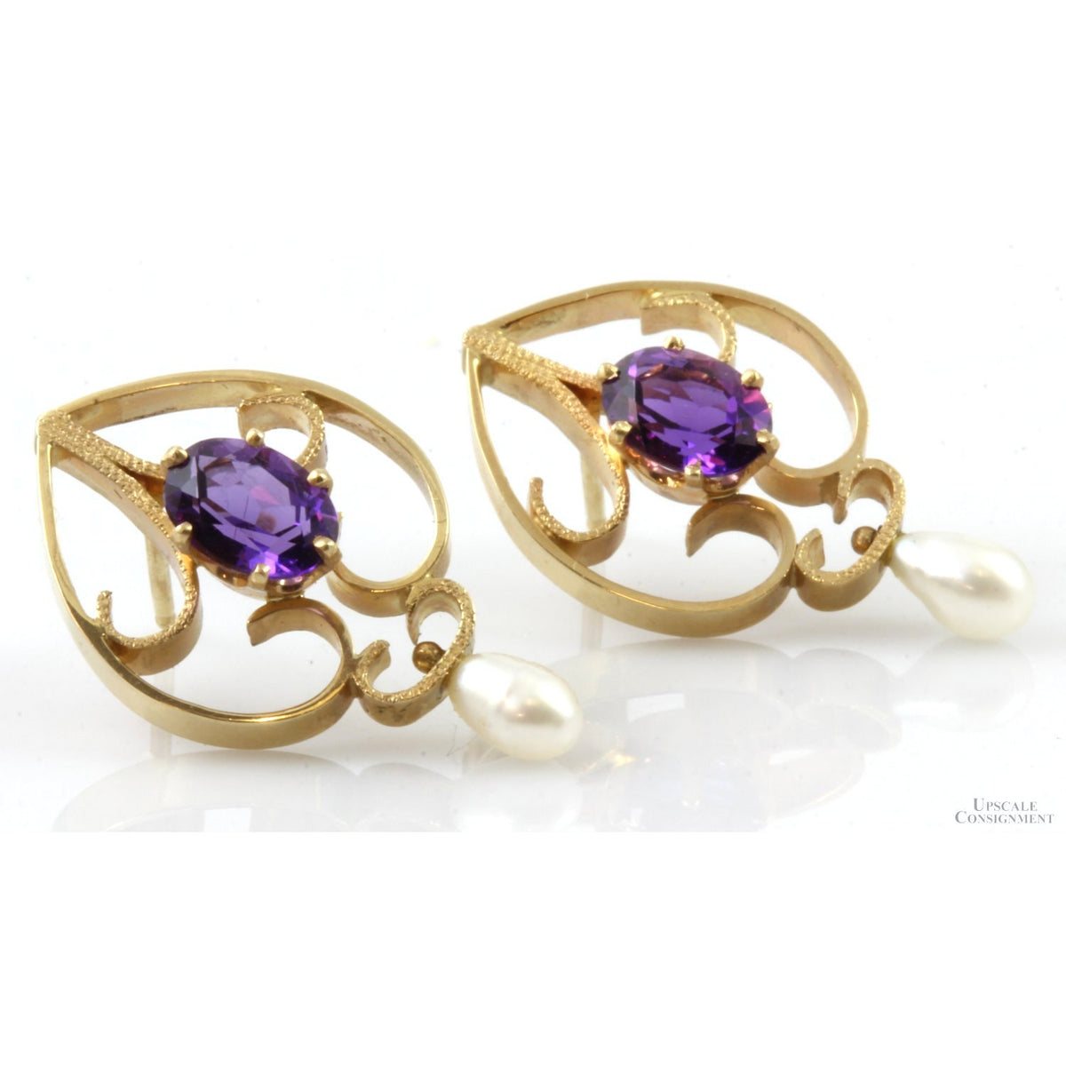 1.08ctw Natural Amethyst & Pearl 14K Yellow Gold Earrings