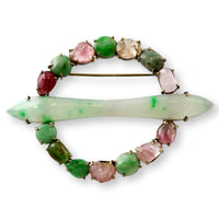 Grade A Jadeite Jade Semi-Precious Gemstone Antique Vermeil Brooch