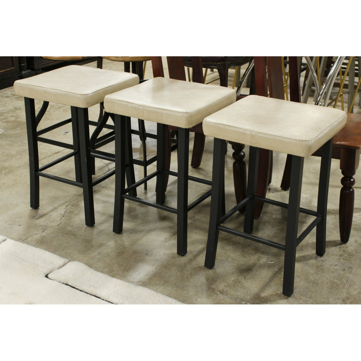 Amisco Set/3 Square Beige Leather Counter Stools