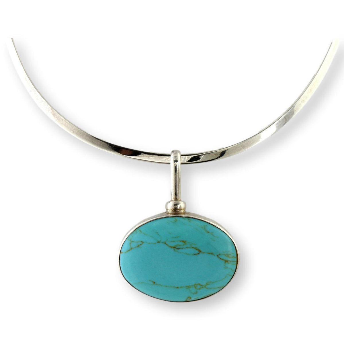 Sterling Silver Robin's Egg Blue Turquoise Pendant & Collar
