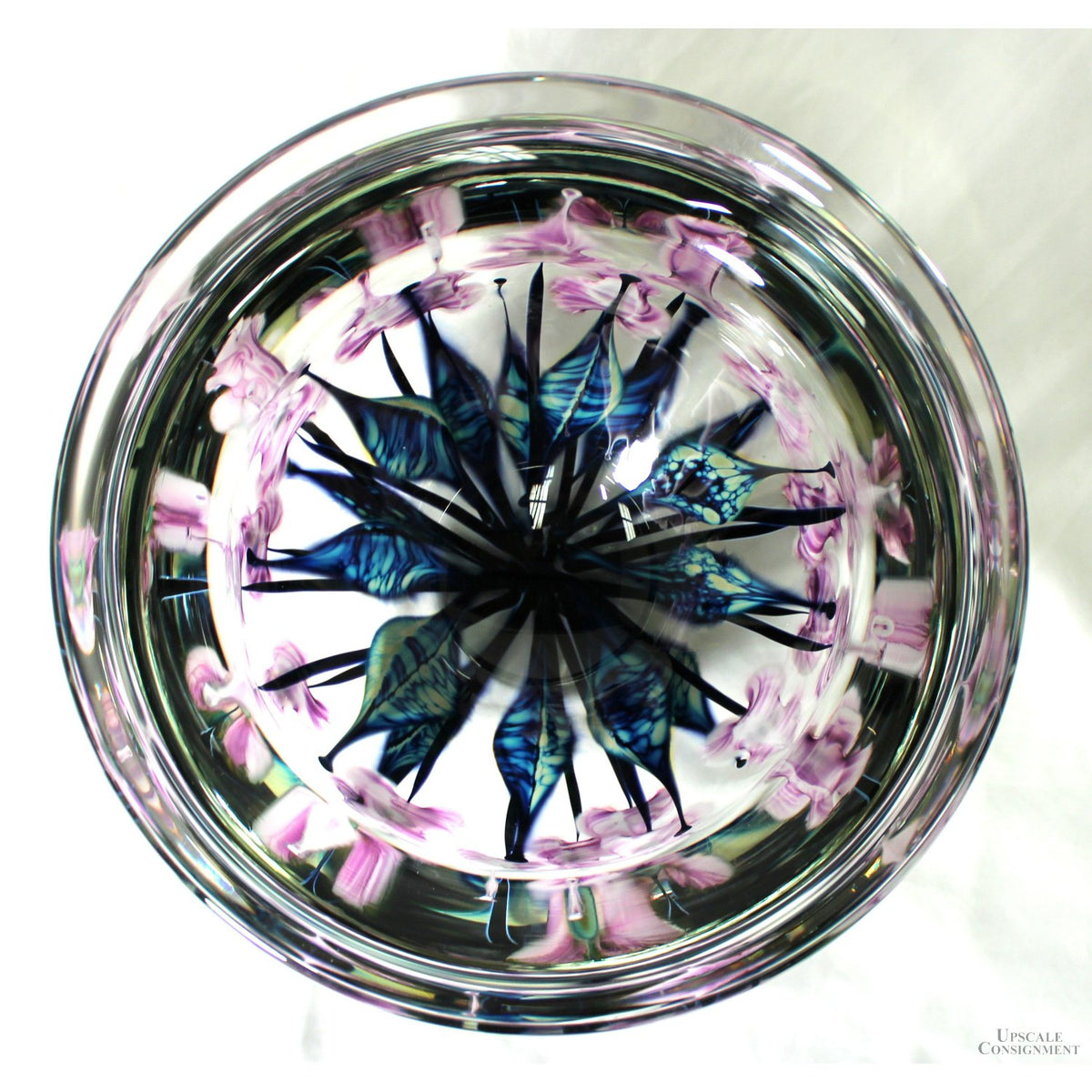 John Lotton Lavender & White Floating Iris Art Glass Bowl