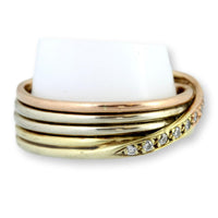 14K Tri-Color Gold Stack Bands .10ctw Diamond Crossover Ring