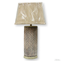 White & Gold Diamond Pattern Ceramic Table Lamp