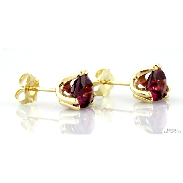 14K Gold 7mm Trillion Cut Rhodolite Garnet Earrings