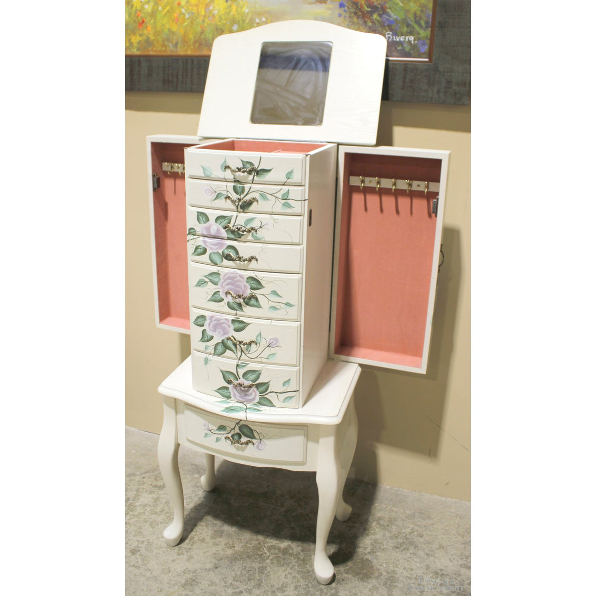 Hand Painted White Jewelry Armoire