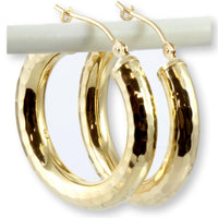 14K Gold Hollow-Form Hammered Texture Hoop Earrings