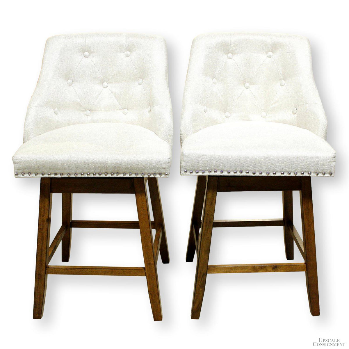 Pair of Button Tufted Swivel Counter Stools