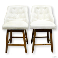 Pair of Button Tufted Swivel Counter Stools
