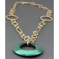 Malachite Pendant 14K Gold Hammered Loop Necklace
