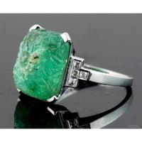 8.69ct Carved Natural Emerald & .26ctw Diamond Platinum Ring