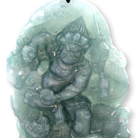 High-Relief Guatemalan Grade A Jadeite Pendant Laughing Buddha & Dragon