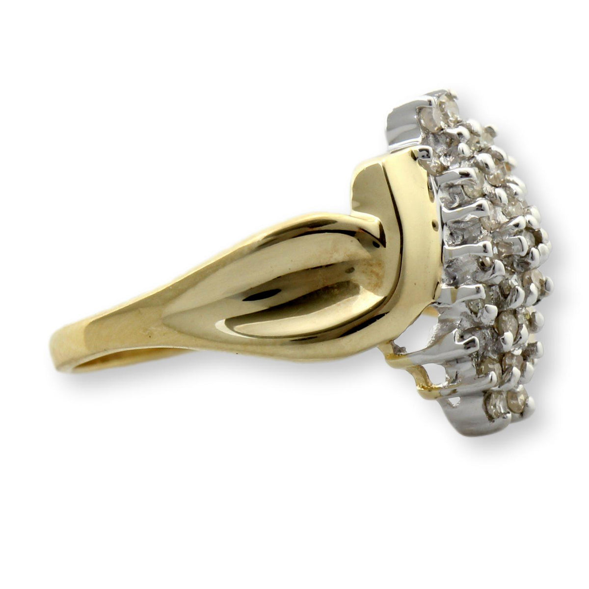 10K Yellow & White Gold Diamond Waterfall Cluster Ring