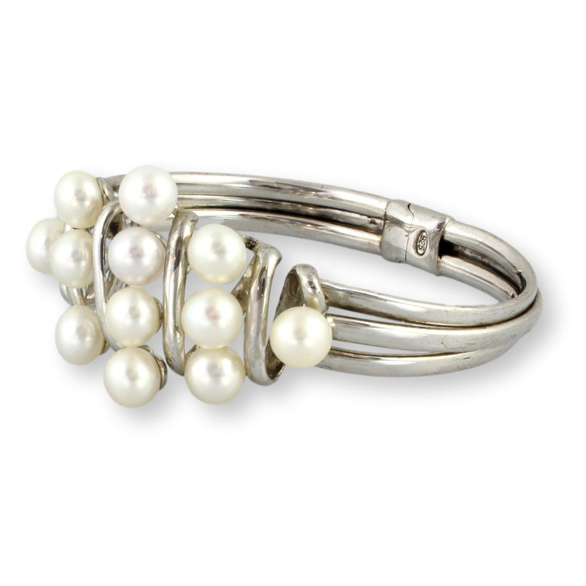 Cultured White Pearl Sterling Silver Clamper Bracelet