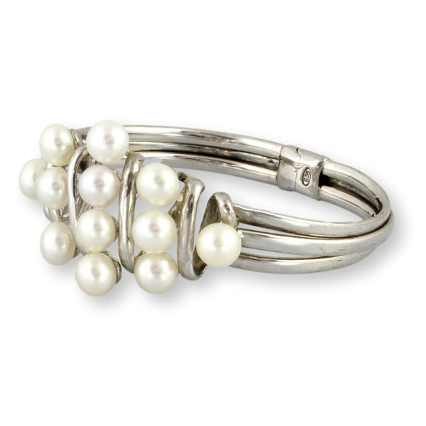 Cultured White Pearl Sterling Silver Clamper Bracelet