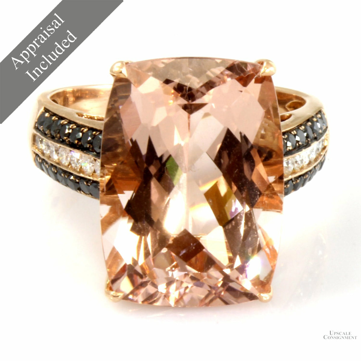 13ct Morganite .60ctw B & W Diamond 14K Rose Gold Ring