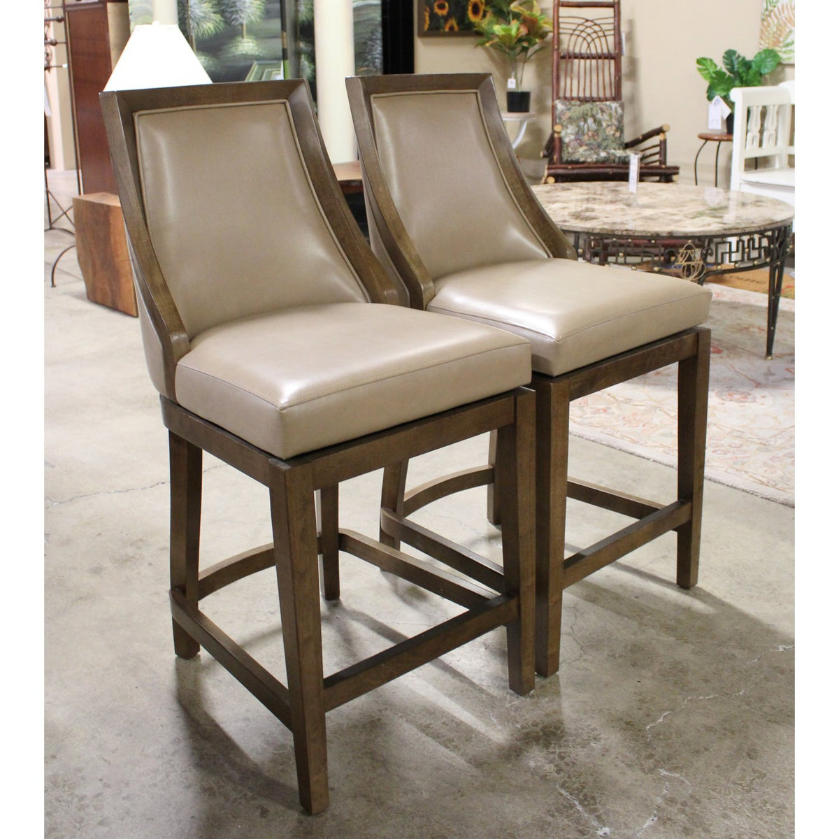 Pair of Tan Leather Counter Stools