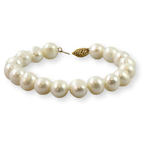 Handknotted 10mm Cultured White Pearl 14K Gold Bracelet