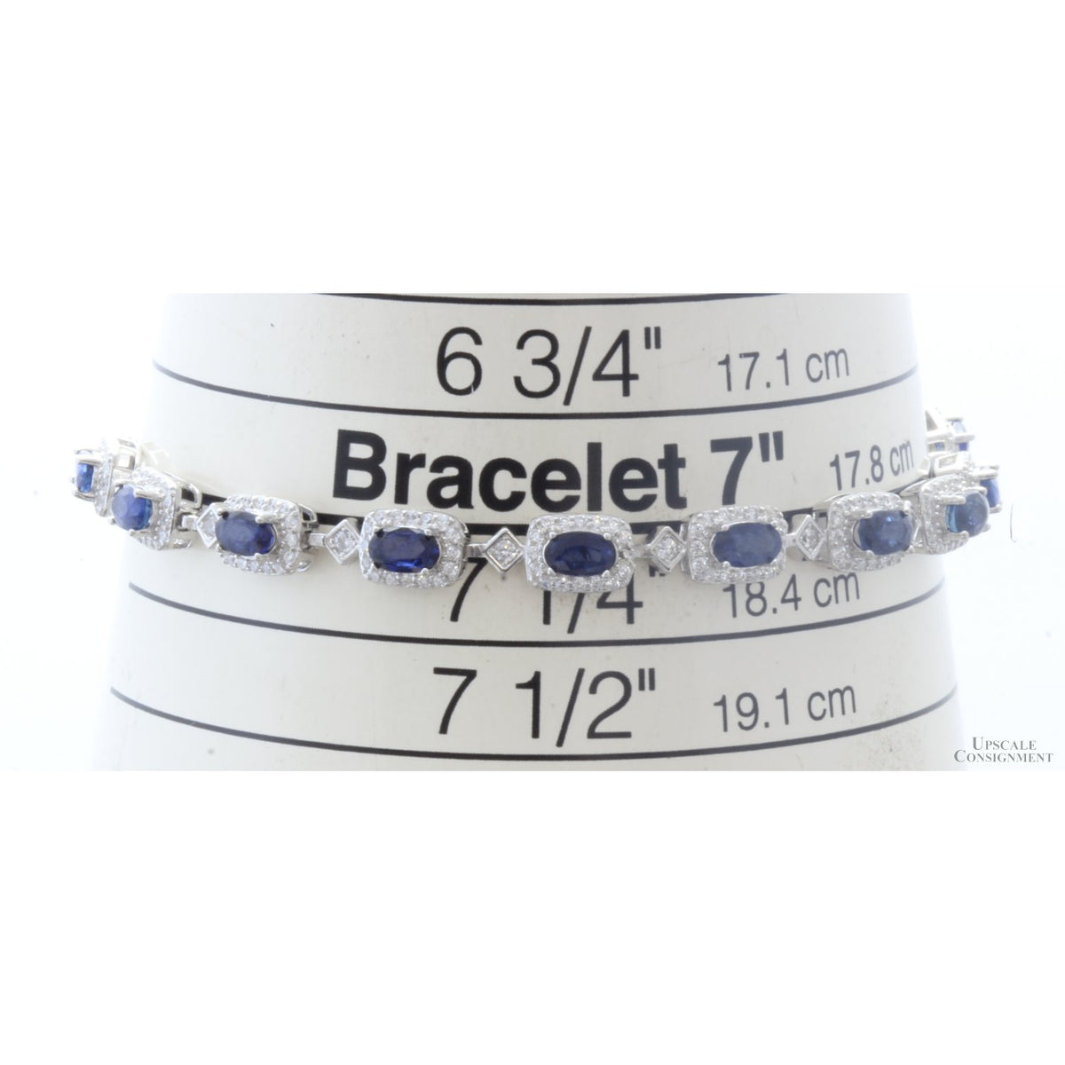 Sterling Silver Natural Sapphire & Colorless Stone Link Bracelet