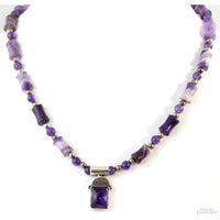 Chevron Amethyst & Sterling Silver Bead Pendant Necklace