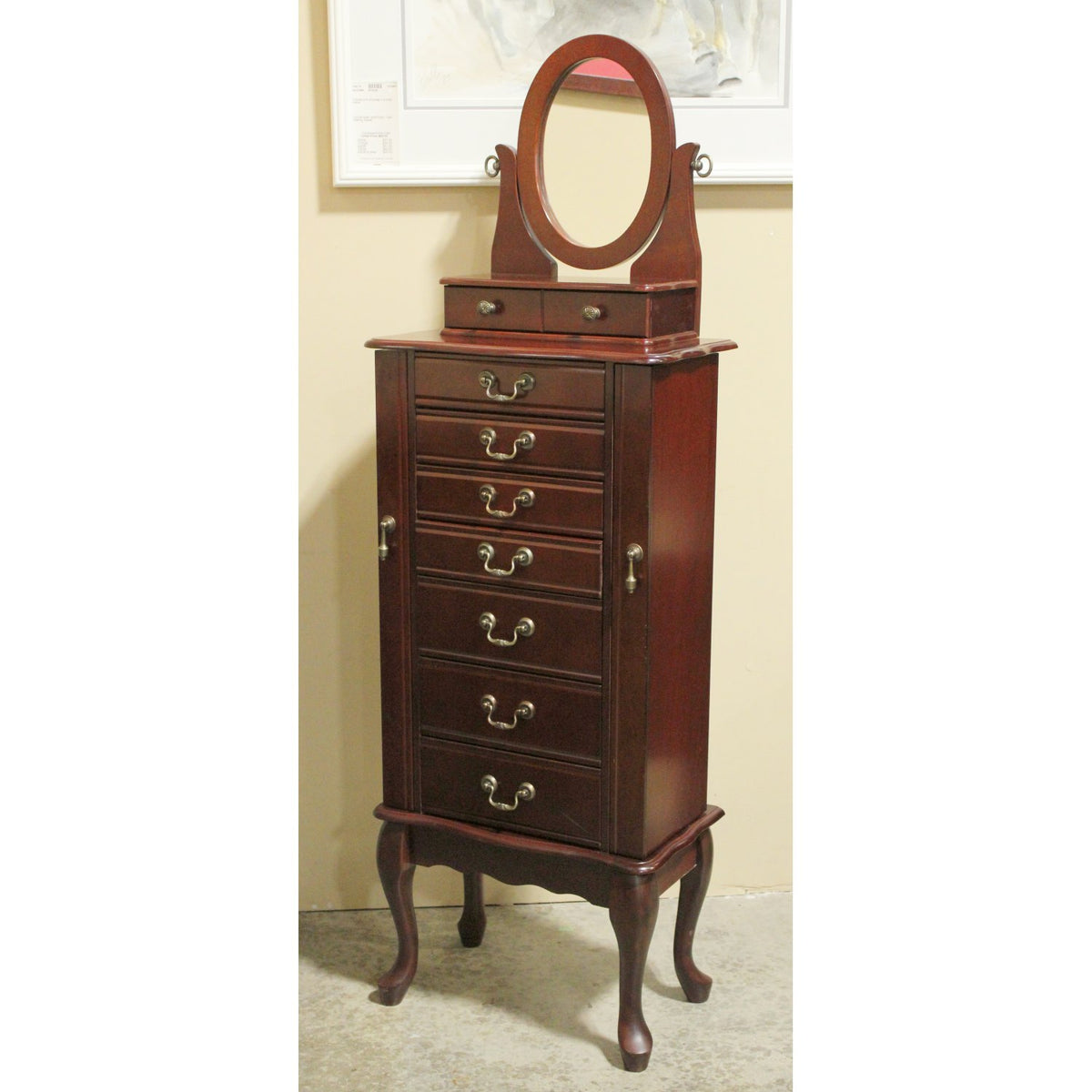 Cherry Jewelry Armoire w/Oval Mirror