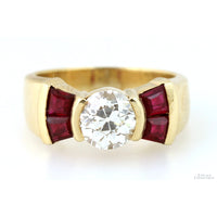 1.14ct Old European Cut Diamond & Ruby 14K Gold Ring