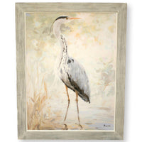 Original Painting Right Facing Gray Heron in the Reeds