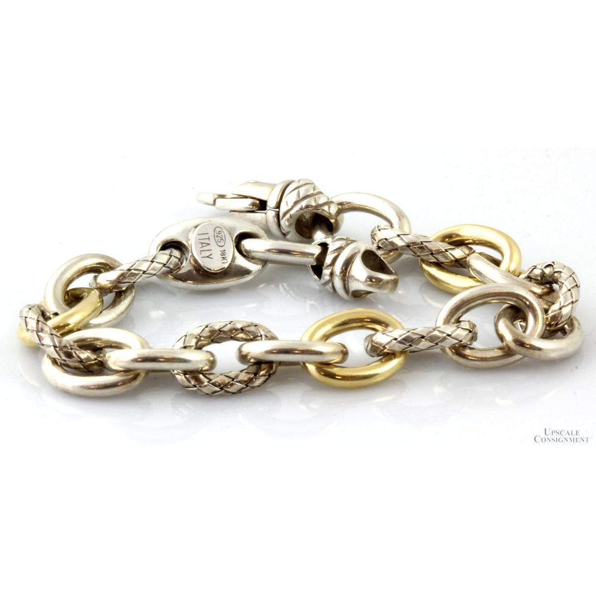 Alisa Designs Traversa Bracelet 18K Gold & Sterling Silver Italian Oval Link 7.5” 34g