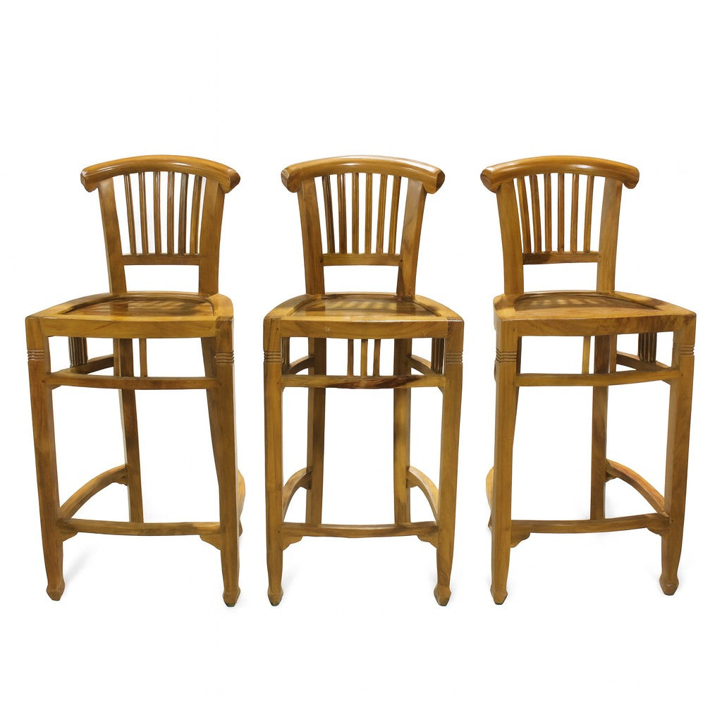 Set of 3 Solid Teak Bar Stools