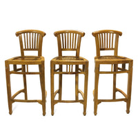 Set of 3 Solid Teak Bar Stools