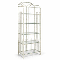 Distressed White Glass & Metal Etagere