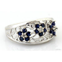 10K Gold Natural Blue Sapphire & Diamond Floral Motif  Ring