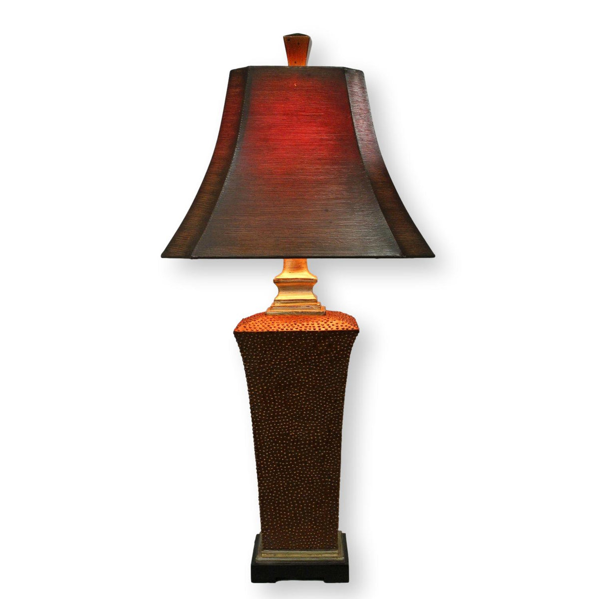 Copper Color Textured Lamp w/Leather Shade