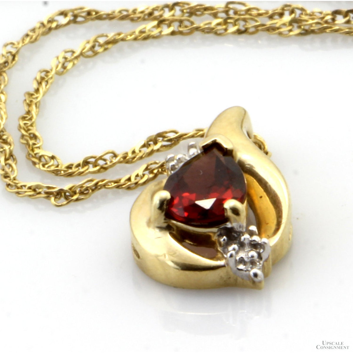 Pear Brillant Garnet Diamond 10K Pendant & 14K Chain