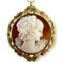 10K Yellow & Rose Gold Hand-Carved Shell Cameo Convertible Brooch Pendant with 14K Gold Chain