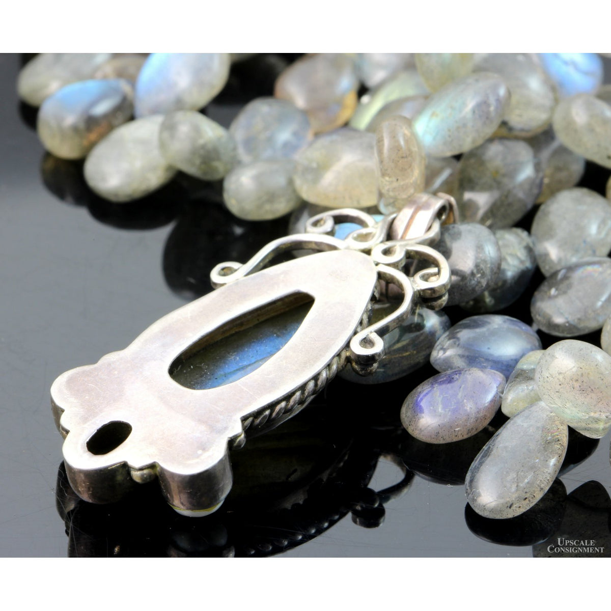 Sterling Silver Labradorite Pearl Amber Bead Pendant Necklace