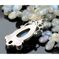 Sterling Silver Labradorite Pearl Amber Bead Pendant Necklace