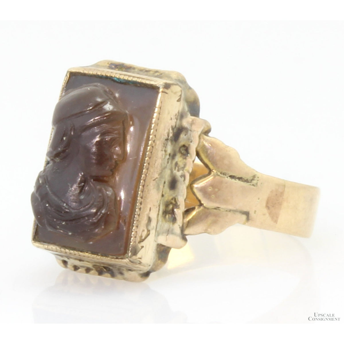 Handcrafted Brown Sard Cameo Antique Mixed Karat Gold Ring