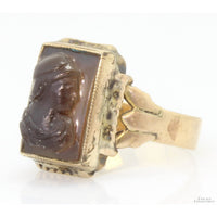 Handcrafted Brown Sard Cameo Antique Mixed Karat Gold Ring