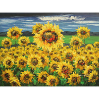Framed Original Oil Blue Sky & Sunflowers