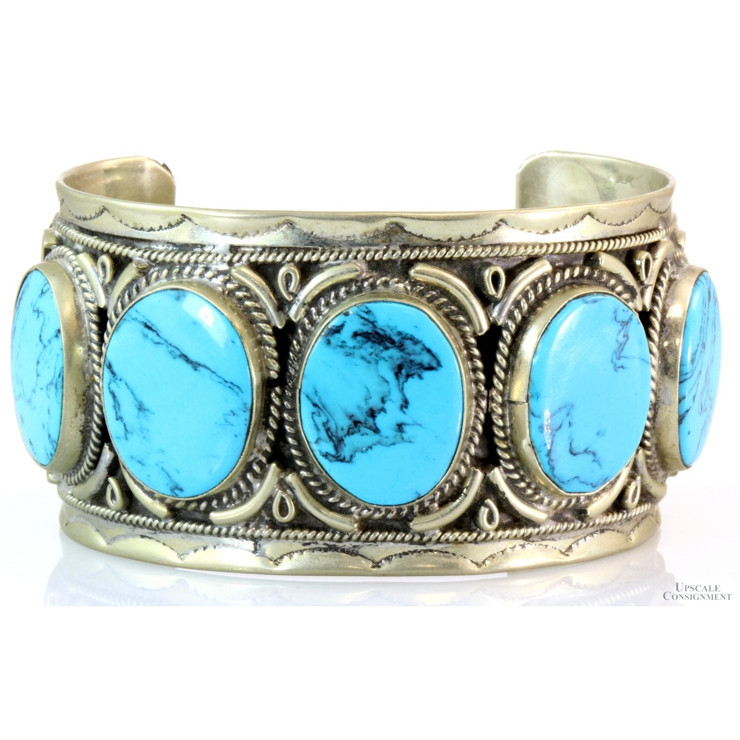 Shops Brilliant Blue Turquoise and Sterling Silver Bangle Bracelet.