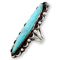 Handcrafted 2.5" Turquoise Sterling Silver Navette Ring