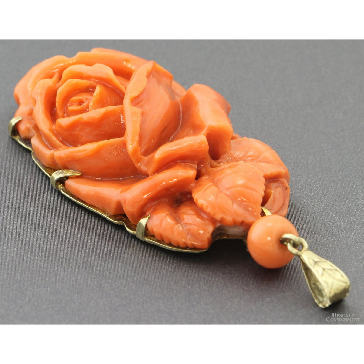 Coral Pendant in 14K Gold w/Natural Momo Coral Rose