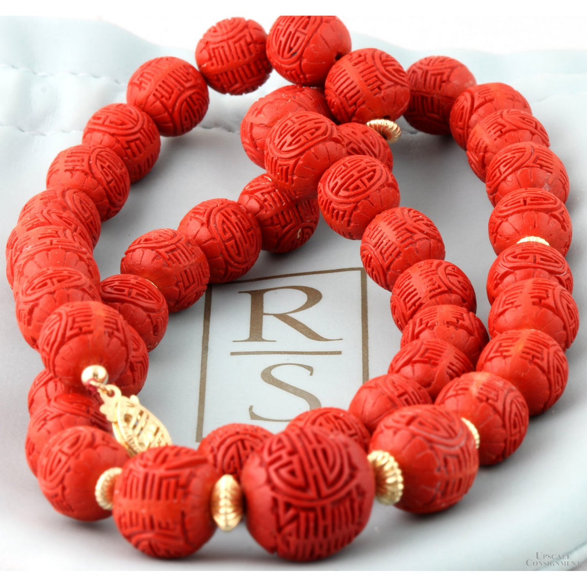 Red Cinnabar-Style Necklace & Earrings | Carved Shou Design